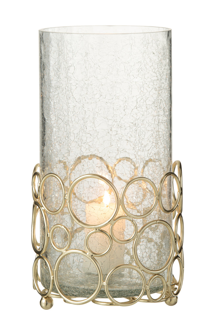 J-line - Kaarshouder Kyev Glas|ijzer goud Large - 15x15x32cm