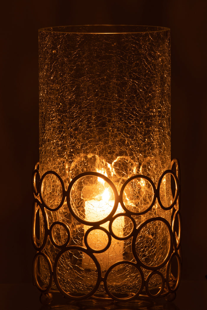 J-line - Kaarshouder Kyev Glas|ijzer goud Large - 15x15x32cm
