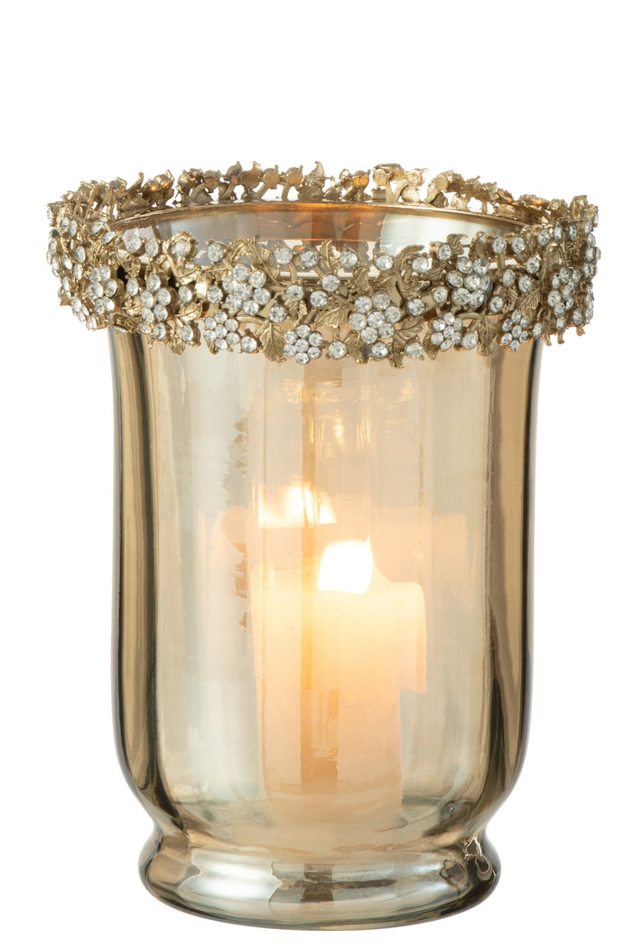 J-line - Kaarshouder Vare Metaal|glas Goud|brons - 14x14x19cm