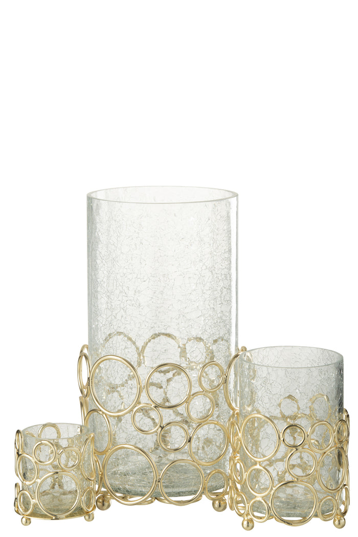 J-line - Kaarshouder Kyev Glas|ijzer goud Large - 15x15x32cm