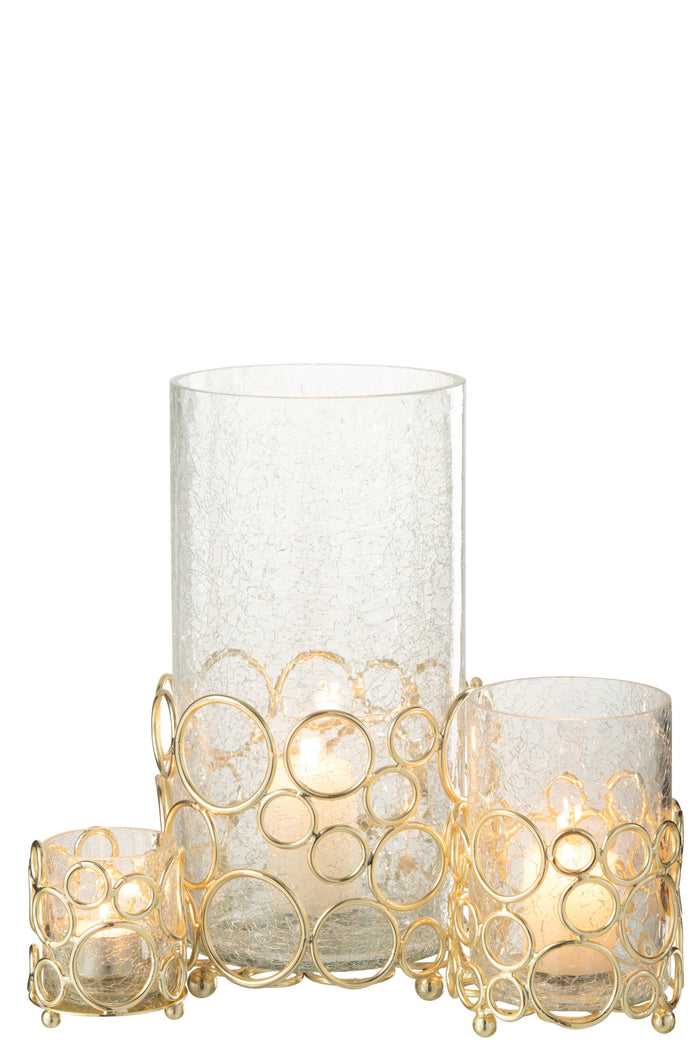 J-line - Kaarshouder Kyev Glas|ijzer goud Large - 15x15x32cm