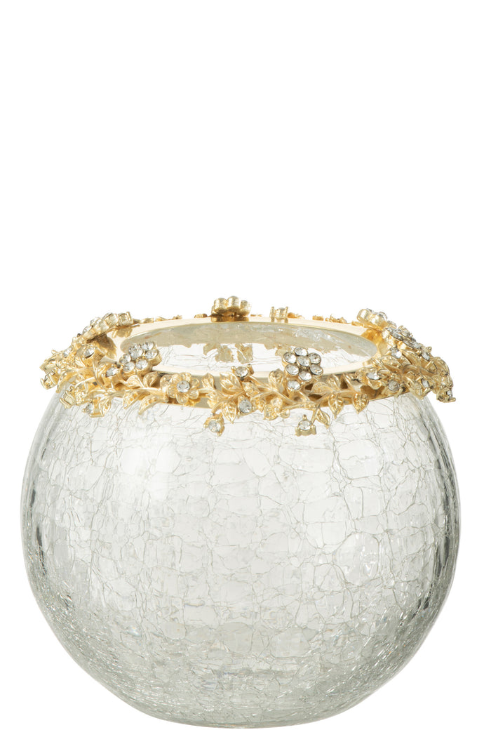 J-line - Theelichthouder Volve glas Goud Large - 14x10x14cm