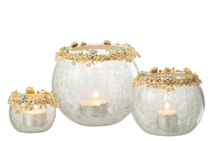 J-line - Theelichthouder Volve glas Goud Large - 14x10x14cm