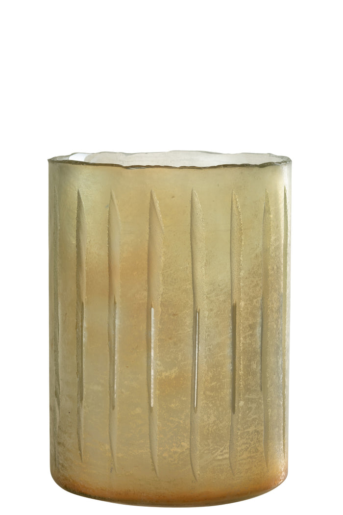 J-line - Kaarshouder Strepen Glas Geel Large - 18x18x26cm
