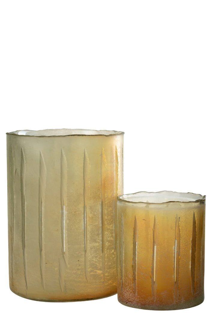 J-line - Kaarshouder Strepen Glas Geel Large - 18x18x26cm
