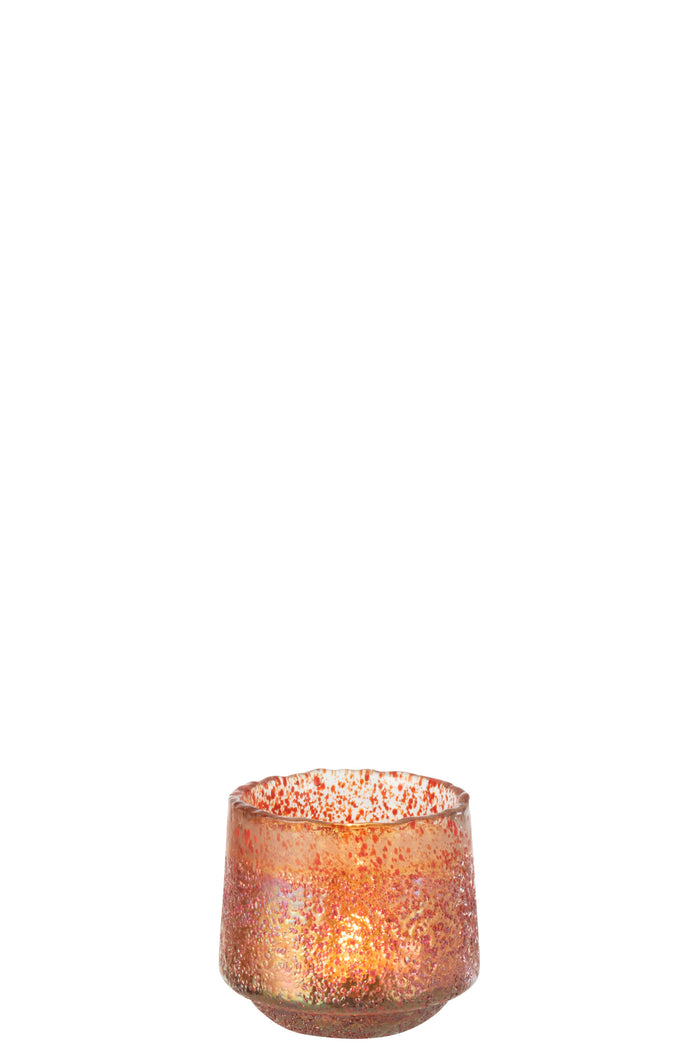 J-line - Theelichthouder Stippen Glas Oranje Medium - 14x14x13cm