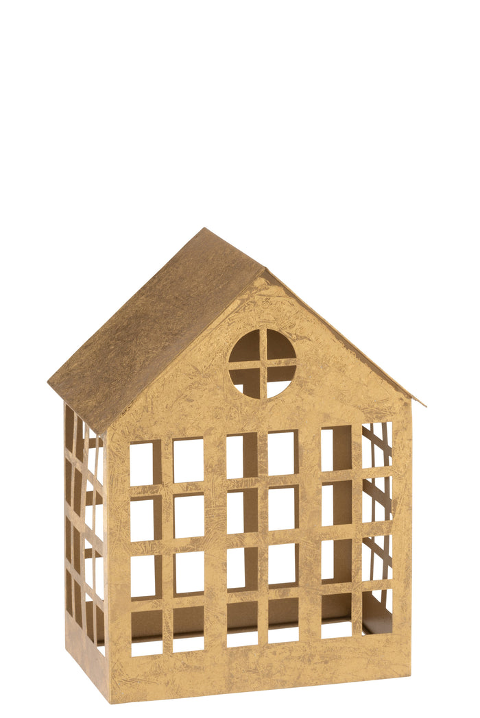 J-line - Kaarshouder Huis Delta Ijzer Goud - 22.5x15x28cm