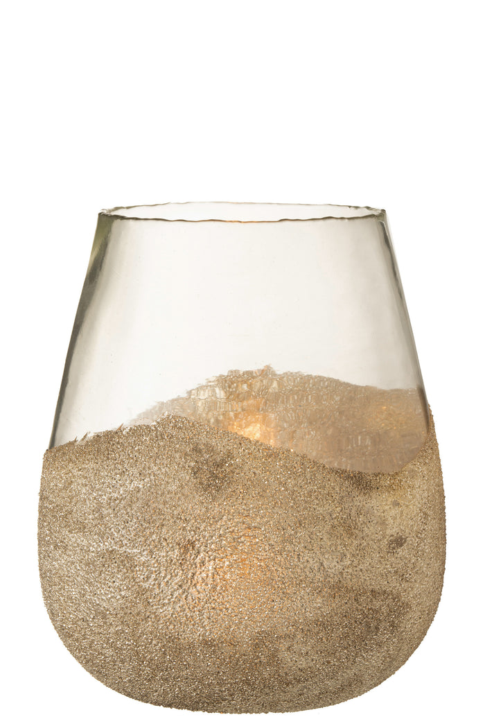 J-line - Theelichthouder Parels Rond Glas Goud Large - 25x25x31cm