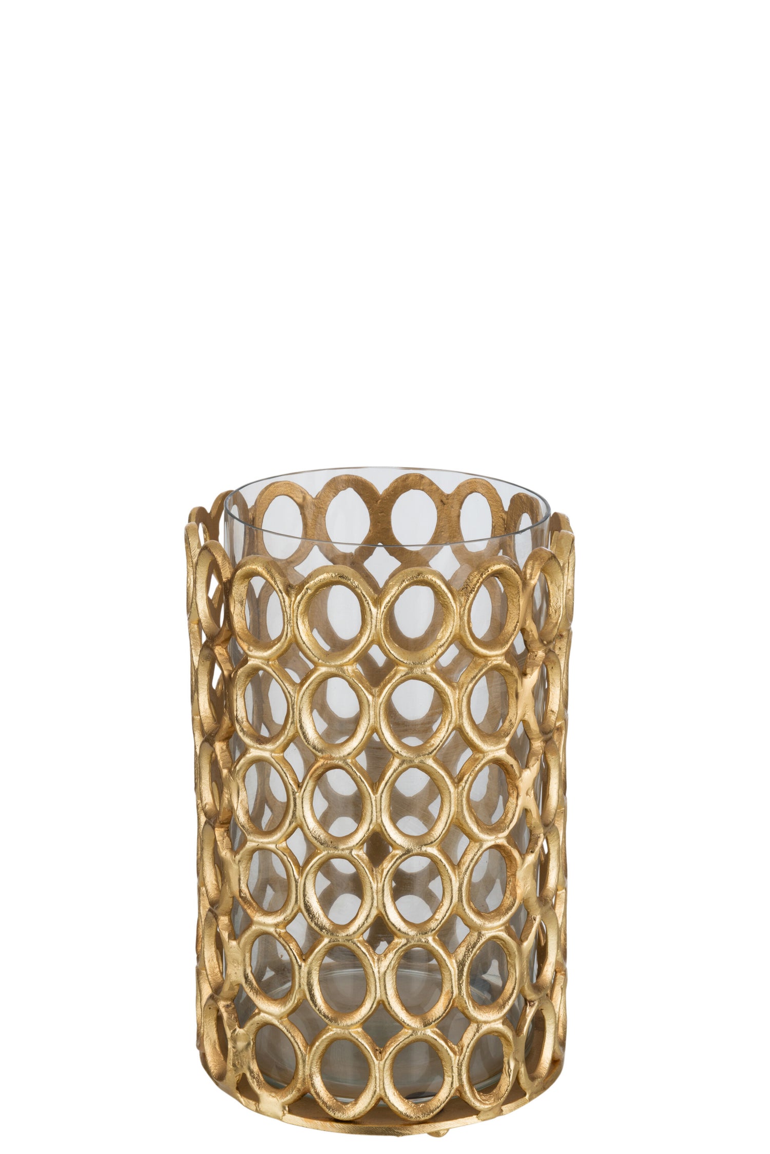 J-line - Theelichthouder Rond Ringen Aluminium Goud Large - 20x20x29cm