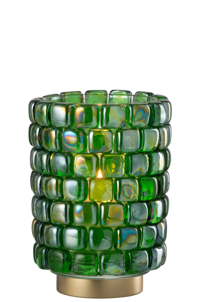 J-line - Theelicht Vierkant Mozaiek Glas Groen Large - 14.5x14.5x20cm