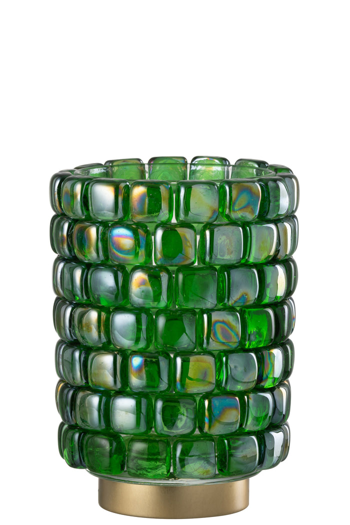 J-line - Theelicht Vierkant Mozaiek Glas Groen Large - 14.5x14.5x20cm