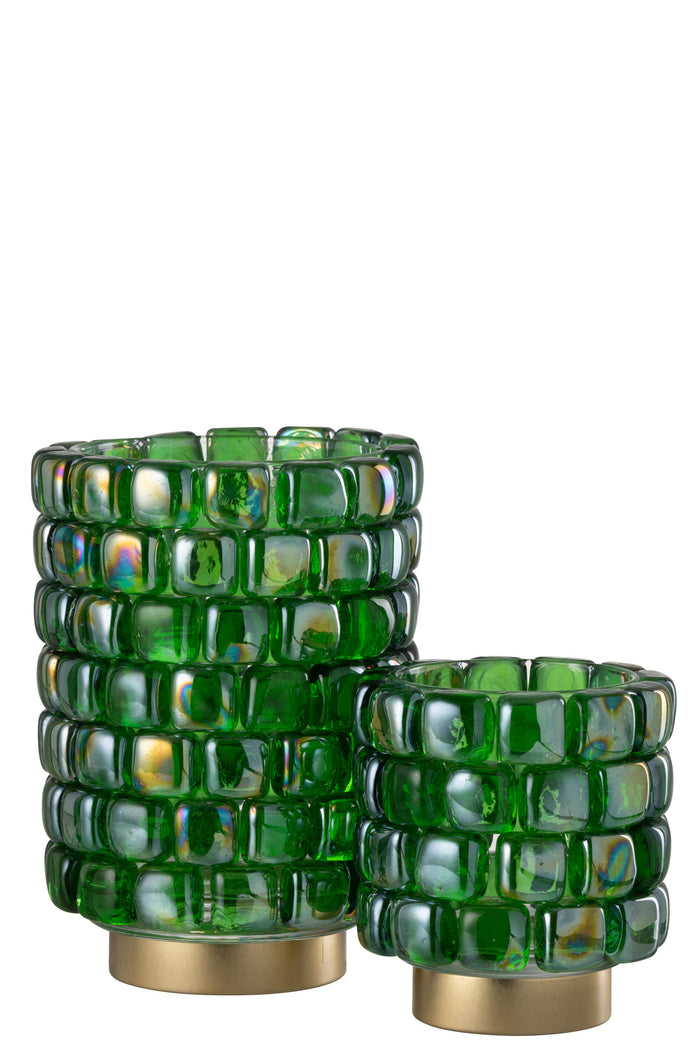 J-line - Theelicht Vierkant Mozaiek Glas Groen Large - 14.5x14.5x20cm