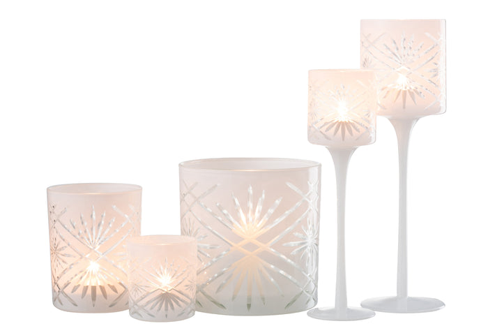 J-line - Theelichthouder Op Voet Santorini Glas Wit Large - 9x9x30cm