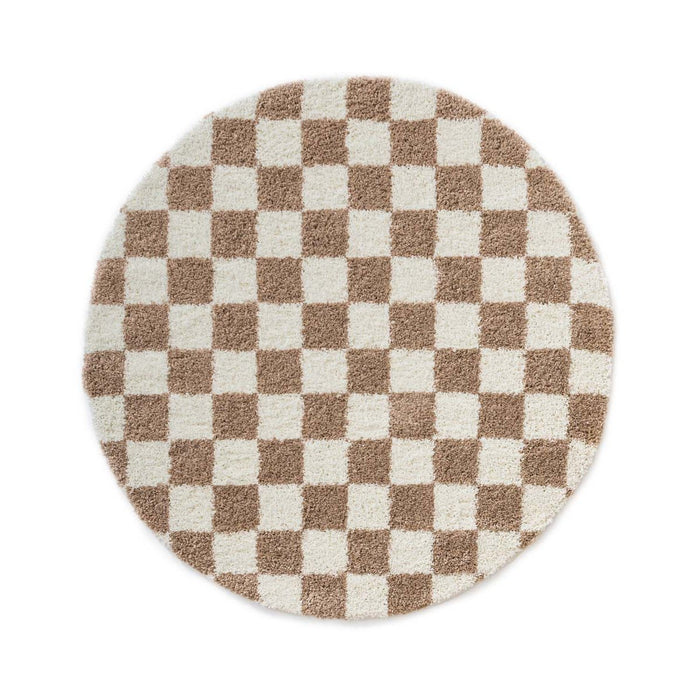 Boho&me Rond checkerboard vloerkleed - Check ivoor|beige - 250 cm