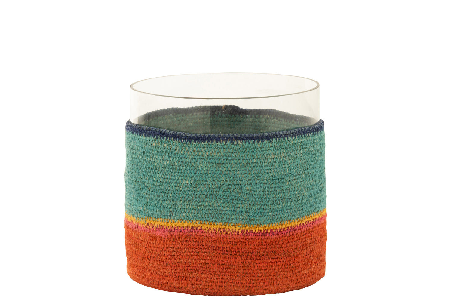 J-line - Theelichthouder Rond Glass|zeegras Blauw|oranje - 20x20x20cm