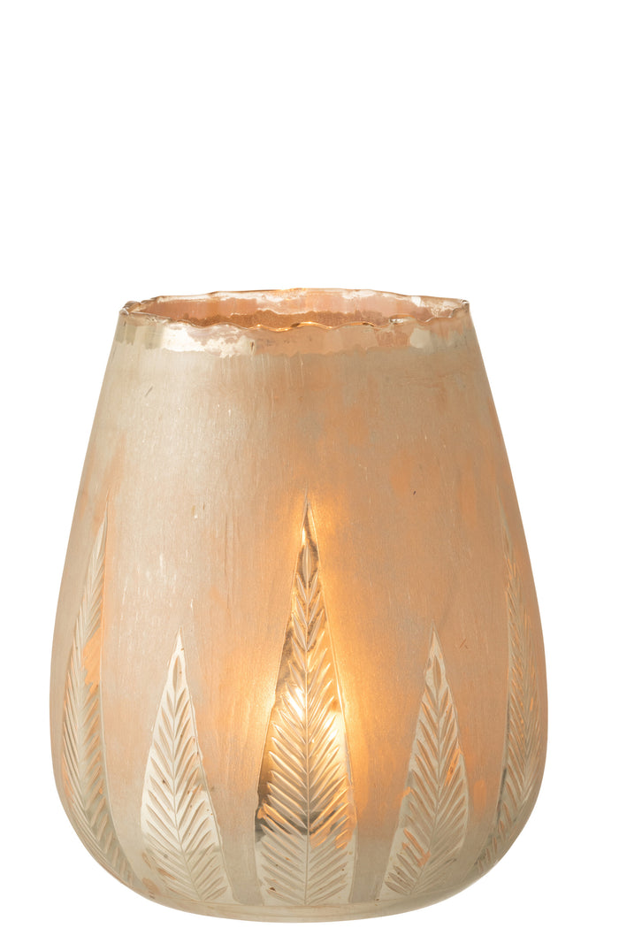 J-line - Theelichthouder Blad Rond Glas Zilver Large - 25x25x31cm