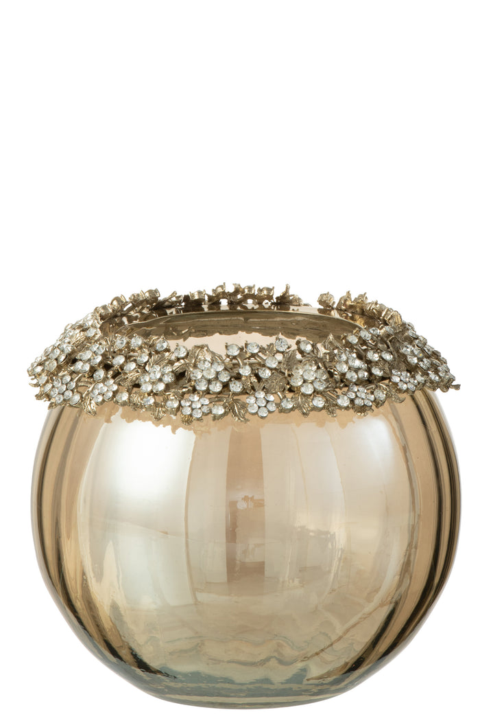 J-line - Theelichthouder Volve Metaal Goud|brons Large - 14x10x14cm