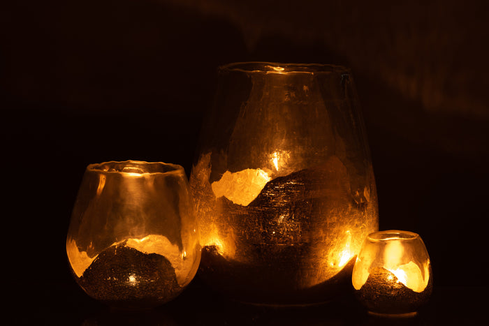 J-line - Theelichthouder Zoe Rond Glas Goud Large - 26x26x31cm