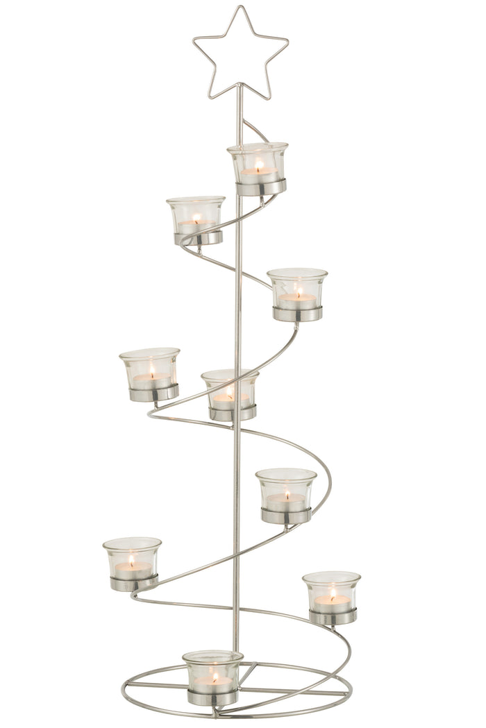 J-line - Theelichthouder Boom Metaal|glas Zilver Large - 27x24x71cm