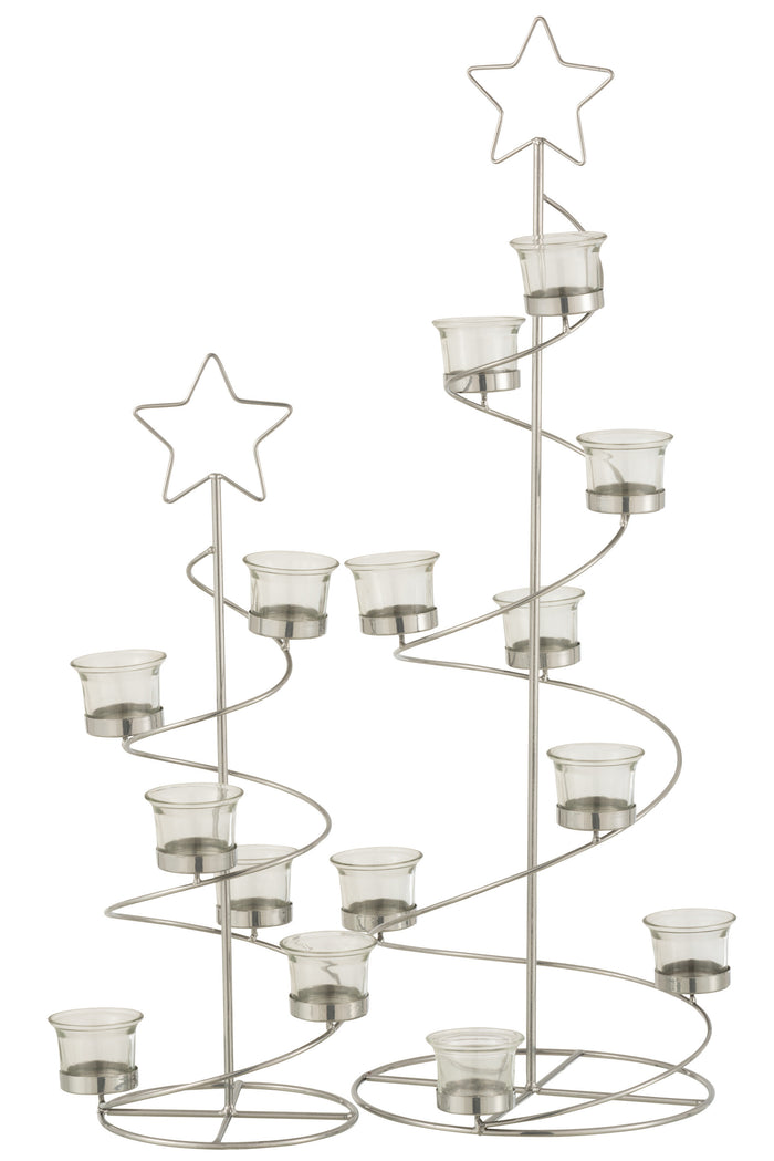 J-line - Theelichthouder Boom Metaal|glas Zilver Large - 27x24x71cm