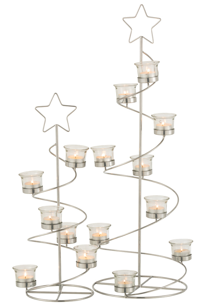 J-line - Theelichthouder Boom Metaal|glas Zilver Large - 27x24x71cm