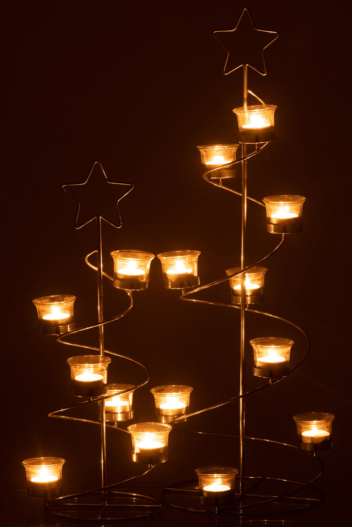 J-line - Theelichthouder Boom Metaal|glas Zilver Large - 27x24x71cm