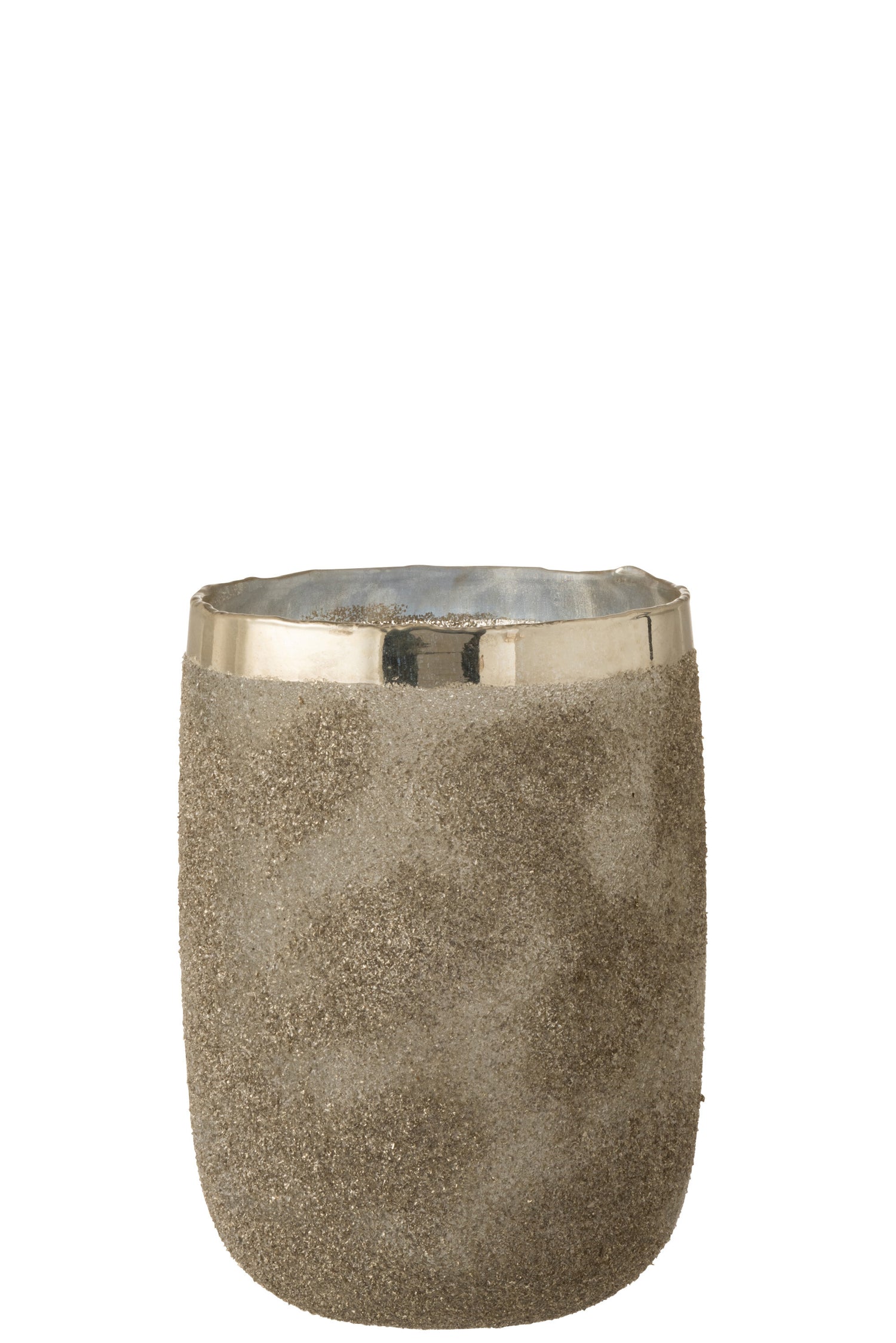 J-line - Theelichthouder Frosty Rond Glas Zilver XL - 19.5x19.5x25.5cm