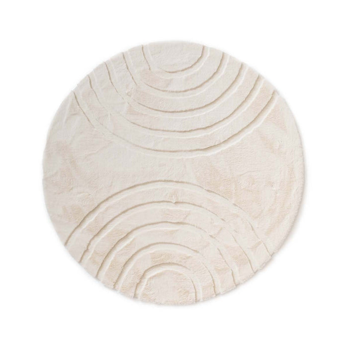 Tapeso Fluffy vloerkleed rond - Carvy crème - 120 cm
