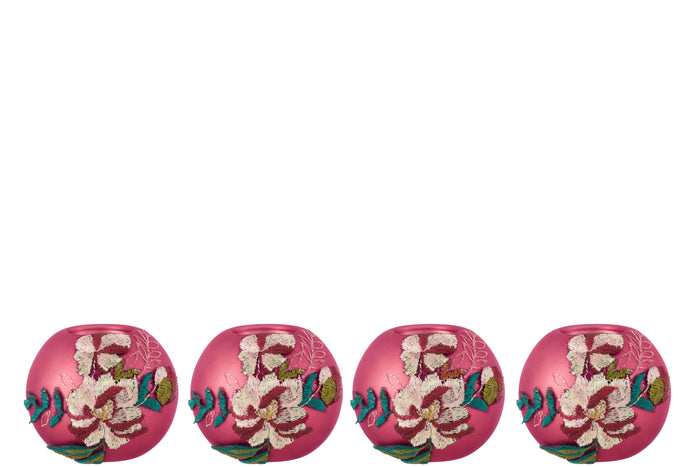 J-line - Doos van 4 Theelichthouders Bloem Glas - 23x23x9.5cm