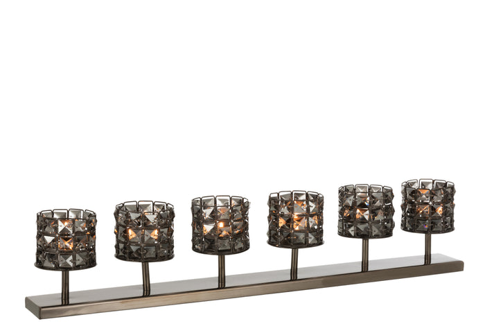 J-line - Theelichthouder 6 Crystal Smokey Grey - 61x11.5x7.5cm