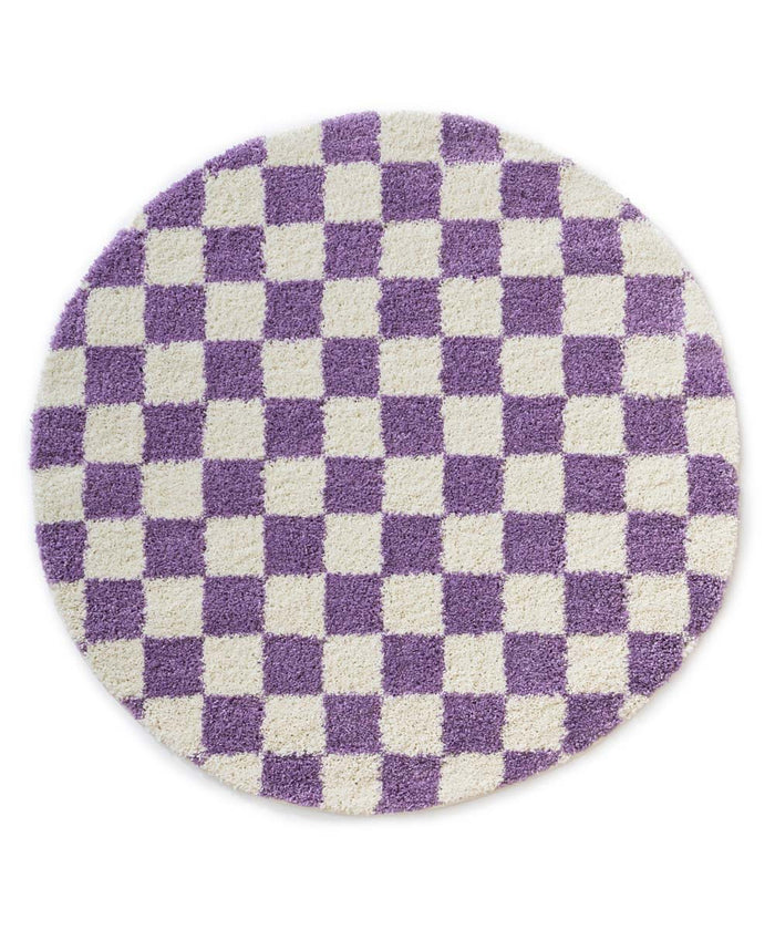Boho&me Rond checkerboard vloerkleed - Check ivoor|lila - 200 cm