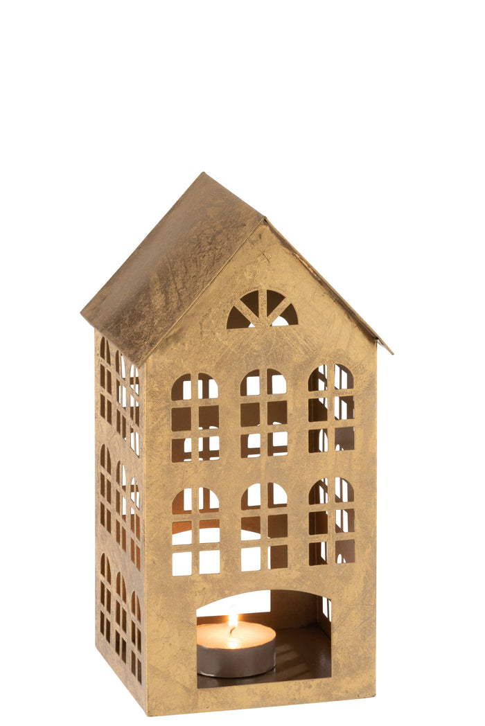 J-line - Kaarshouder Huis Kappa Ijzer Goud - 17.5x17x32.5cm