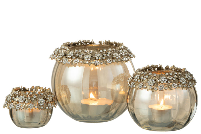 J-line - Theelichthouder Volve Metaal Goud|brons Large - 14x10x14cm