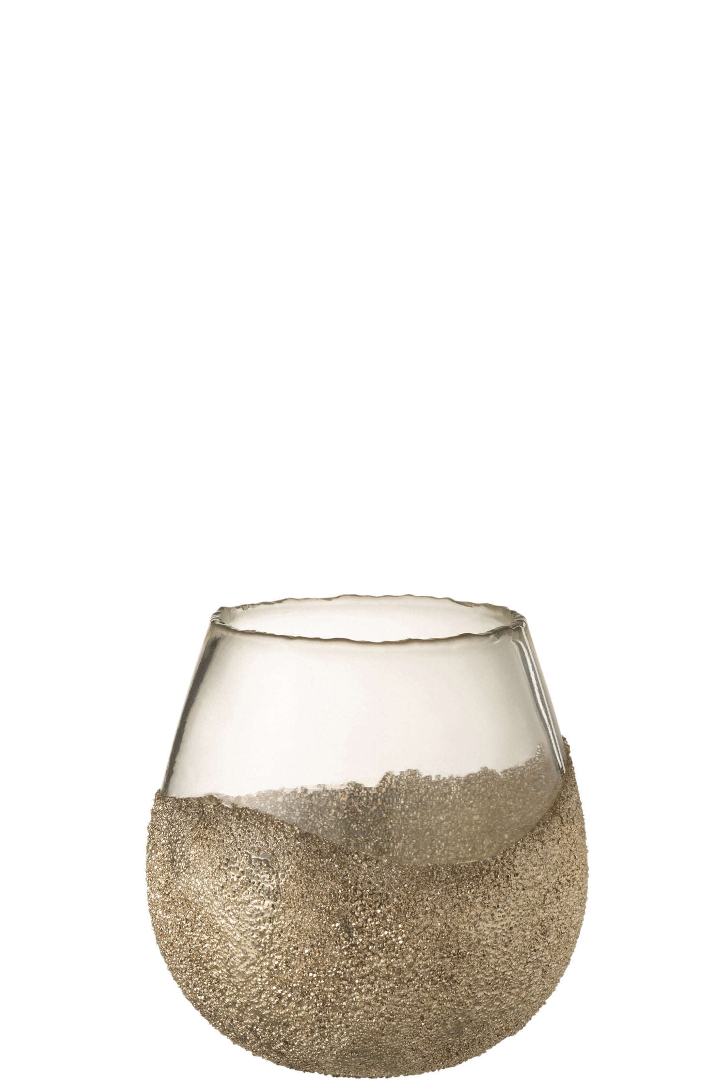 J-line - Theelichthouder Parels Rond Glas Goud Medium - 17x17x18cm