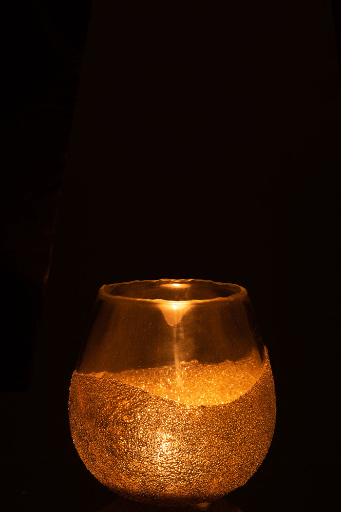 J-line - Theelichthouder Parels Rond Glas Goud Medium - 17x17x18cm