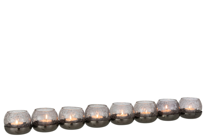 J-line - Theelichthouder Craquele Glas  Zwart - 71x9x7.5cm