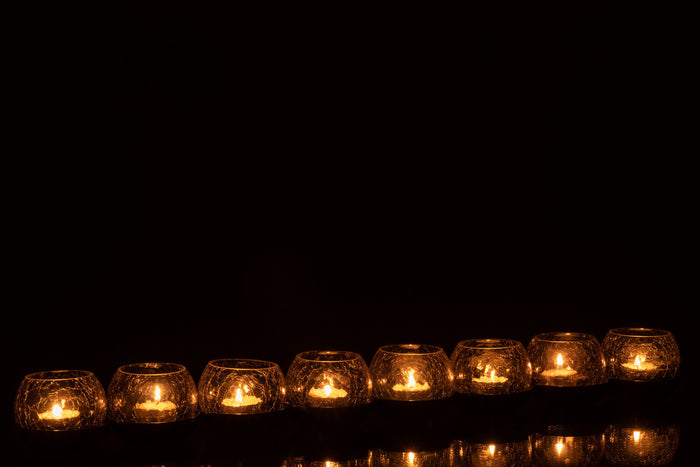 J-line - Theelichthouder Craquele Glas  Zwart - 71x9x7.5cm