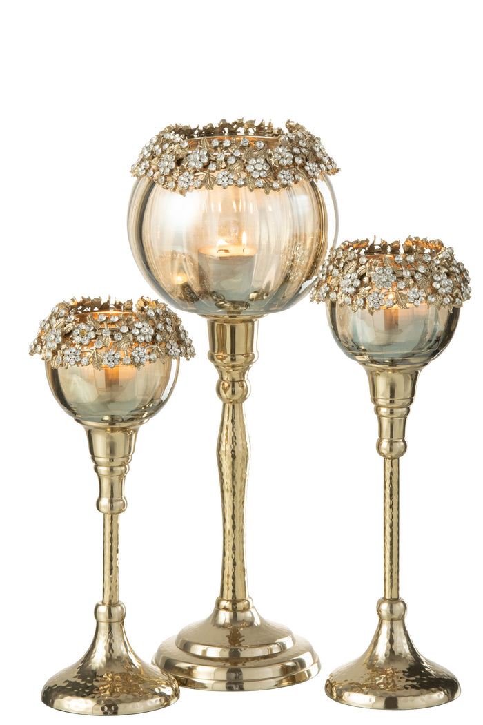 J-line - Kaarsenhouder Viane Metaal|glas Goud|brons Large - 10x7x33cm