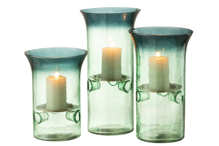 J-line - Set Van Drie Kaarshouder Bord Glas|metaal Groen - 15x15x21cm