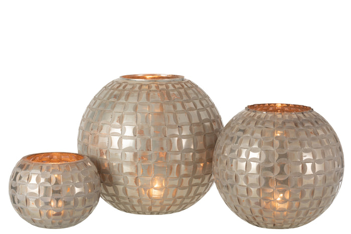 J-line - Theelichthouder Alara Glas Grijs Large - 30.5x30.5x27cm