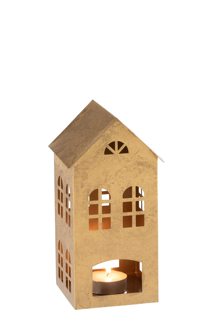 J-line - Kaarshouder Huis Alpha Ijzer Goud - 15x14.5x28cm