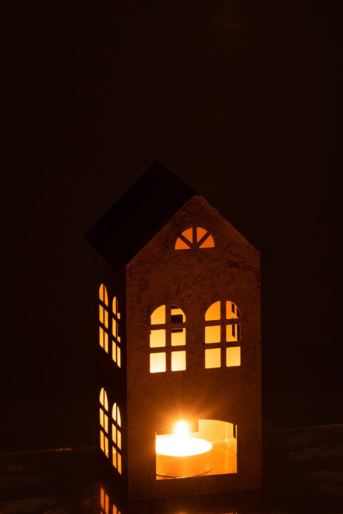 J-line - Kaarshouder Huis Alpha Ijzer Goud - 15x14.5x28cm