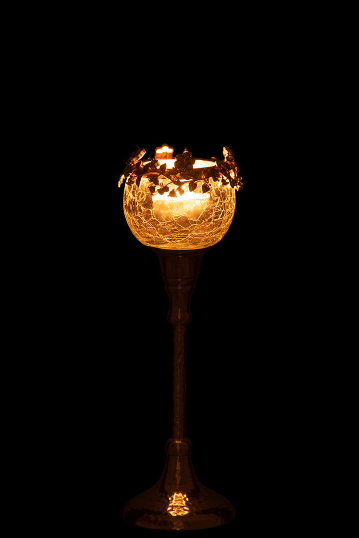 J-line - Theelichthouder Viane Metaal|glas Goud Medium - 8x5.7x25.4cm