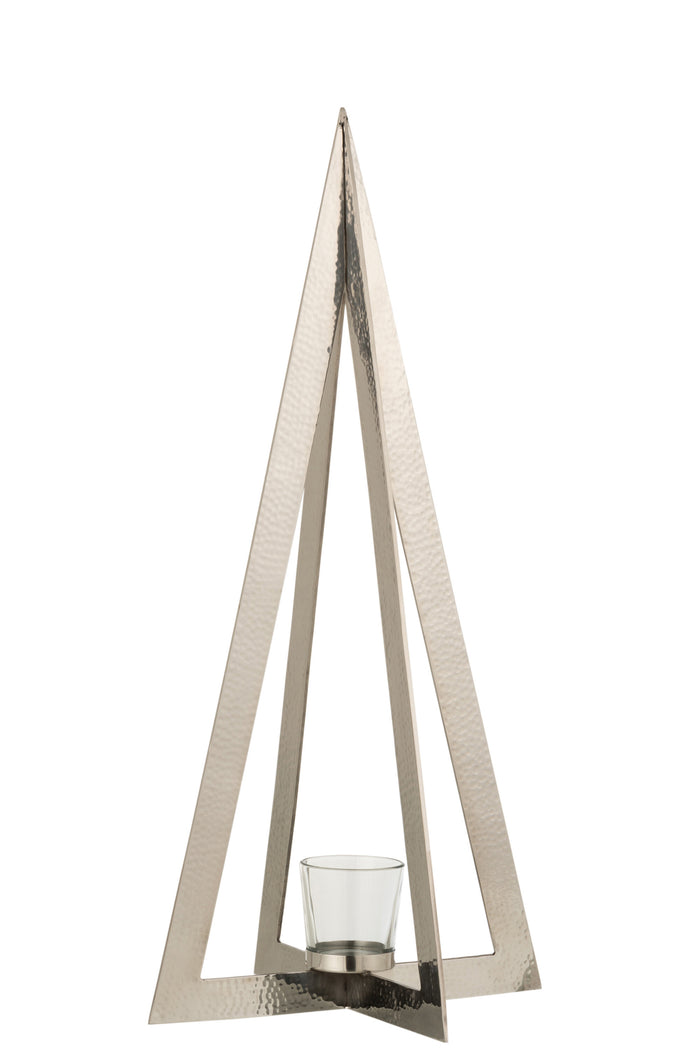 J-line - Theelichthouder Boom glas Zilver Large - 19x19x58cm