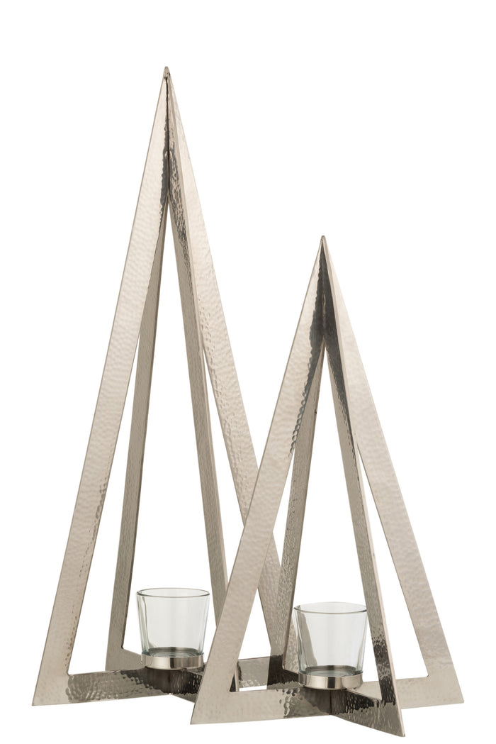 J-line - Theelichthouder Boom glas Zilver Large - 19x19x58cm