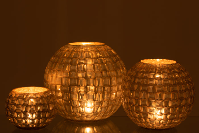 J-line - Theelichthouder Alara Glas Grijs Large - 30.5x30.5x27cm