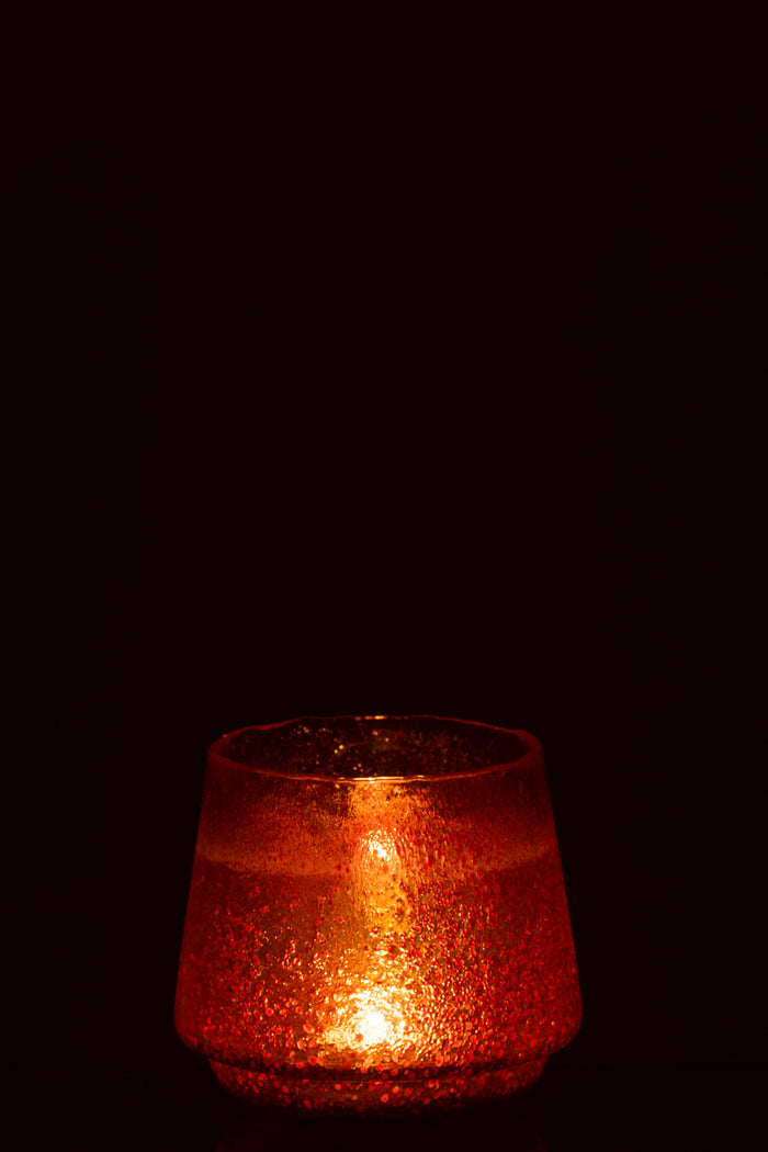 J-line - Theelichthouder Stippen Glas Oranje Large - 22x22x19cm