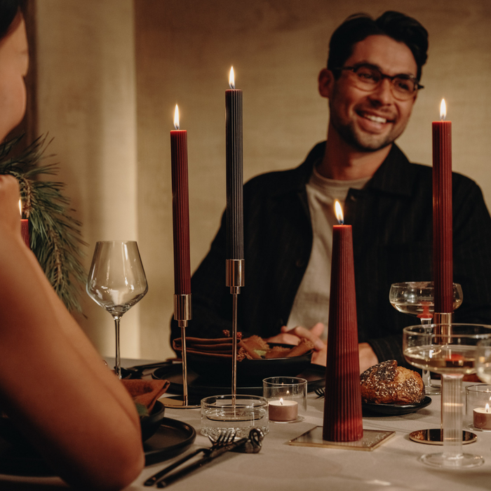 Spaas Geribde Obelisk Dinerkaars - Zwart - 25u - Ø4.7cm - Set van 6