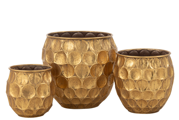 J-Line bloempot Dalton - metaal - goud - 3 stuks - Ø 38 cm