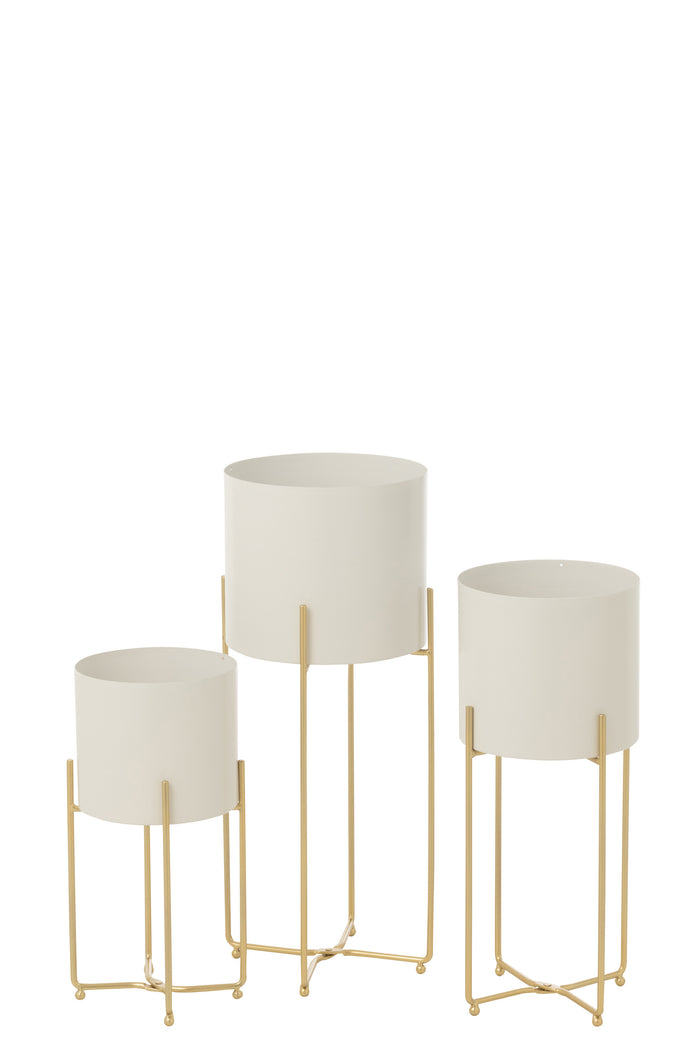 J-Line bloempot Rond - ijzer - goud|wit